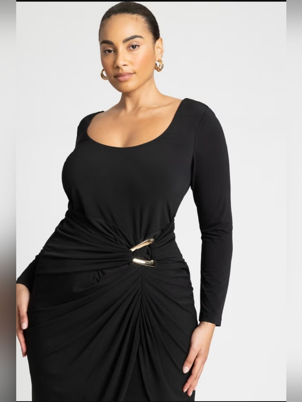 Eloquii Black Asymmetrical Scoop Neck Knit Dress